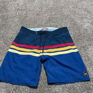 Ron‎ Jon Surf Men’s board swim shorts SZ38 Blue W/red yellow stripes Summer SALE